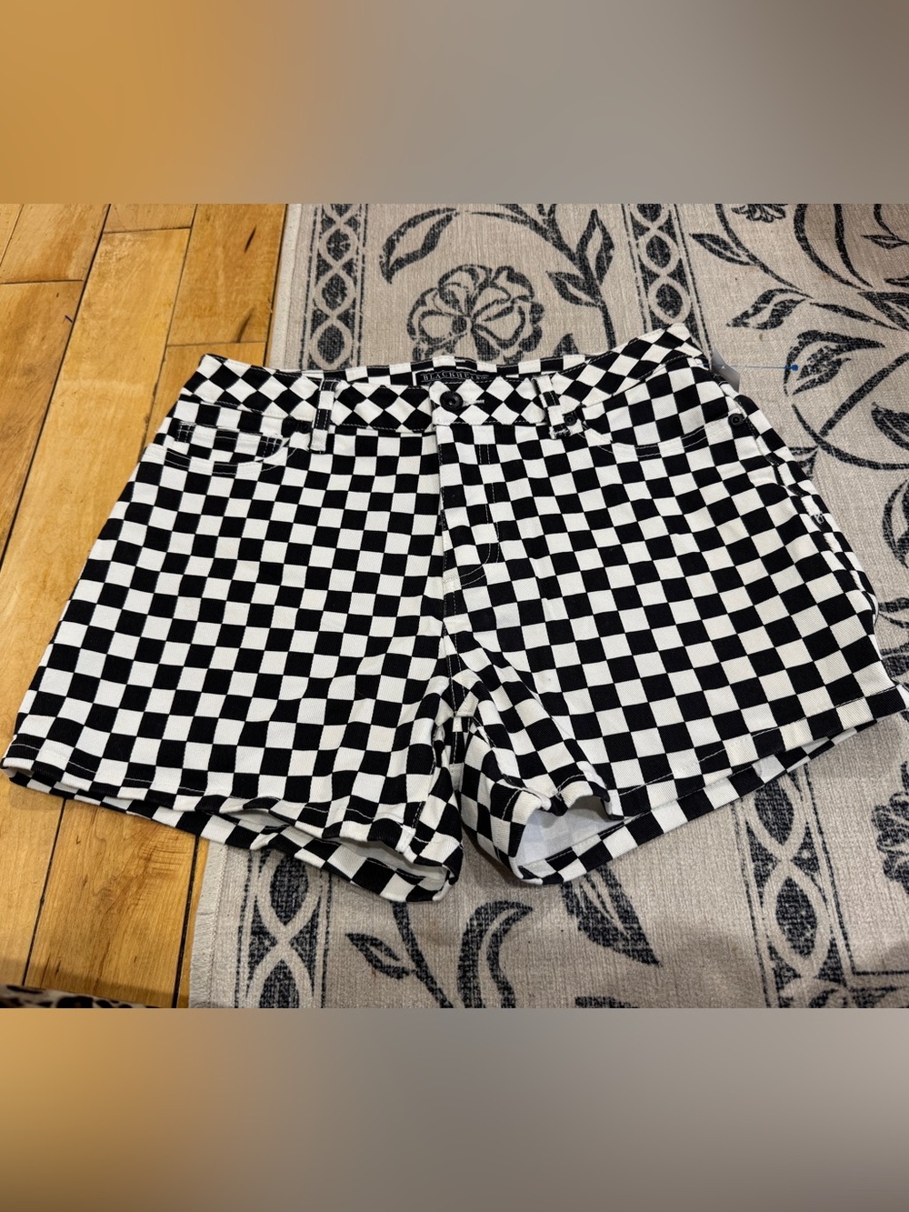 Blackheart Black & White Checkerboard Jean Shorts Cotton